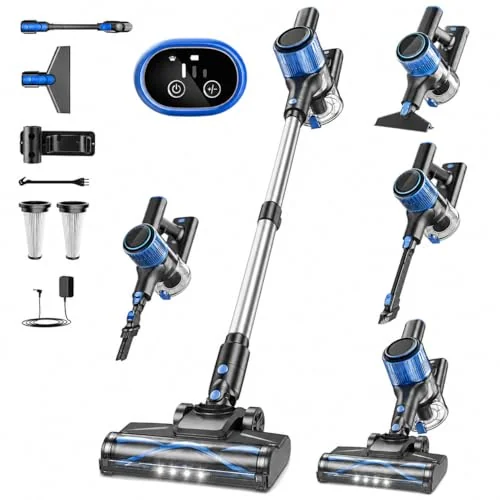 VOKENE Cordless Vacuum Cleaner, 8 in 1 Powerful Suction Lightweight Vacuum Cleaner for Home, LED Display, 3 Suction Modes, 45Mins Detachable Battery Vacuum for Hard Floor Carpet Pet Hair